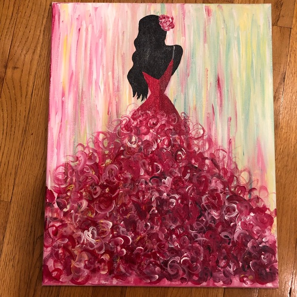 Lady In A Red Dress Oil Painting On Canvas - Picture 3 of 3